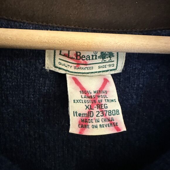 L.L. Bean Men's Thick Blue 100% Merino Wool 1/4 Zip Pullover Sweater Size XL - Picture 7 of 8